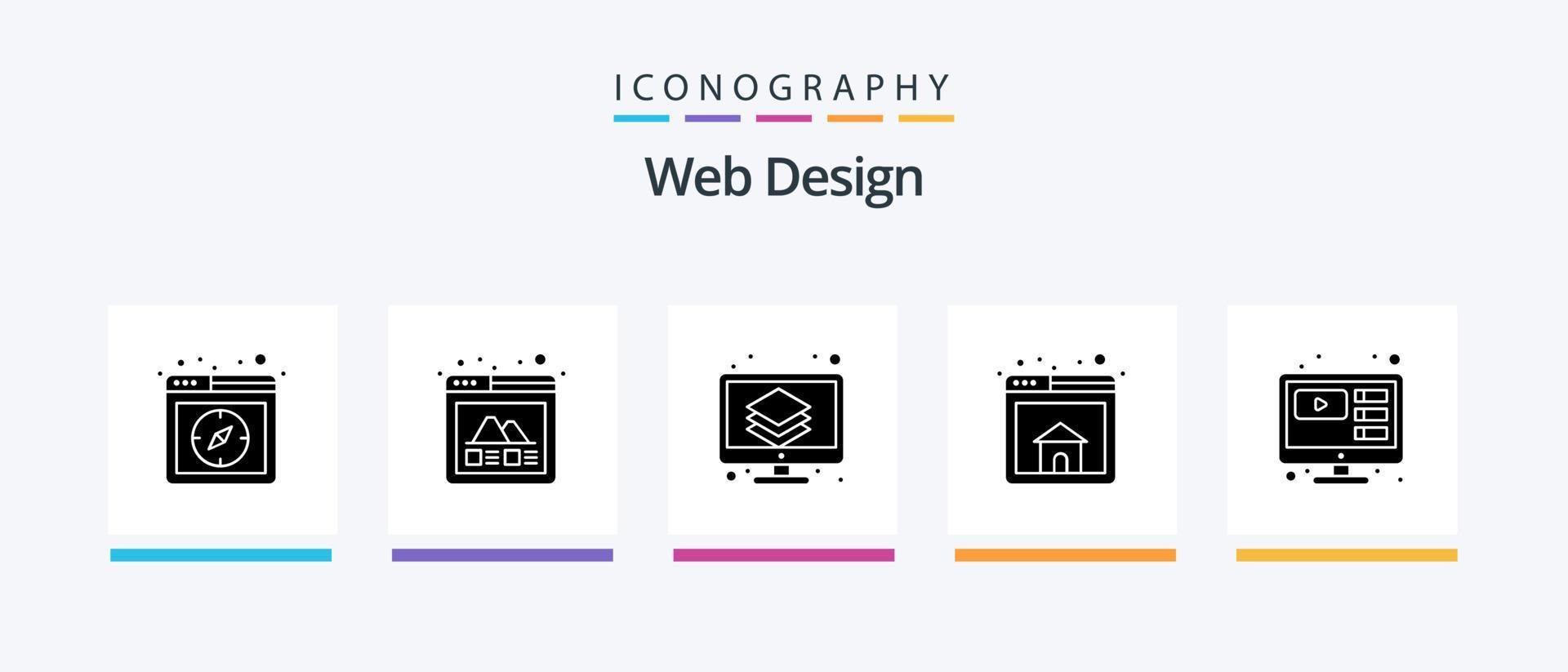 pacote de ícones de glifo 5 de design da web, incluindo online. pagina inicial. layout. navegador. camada. design de ícones criativos vetor