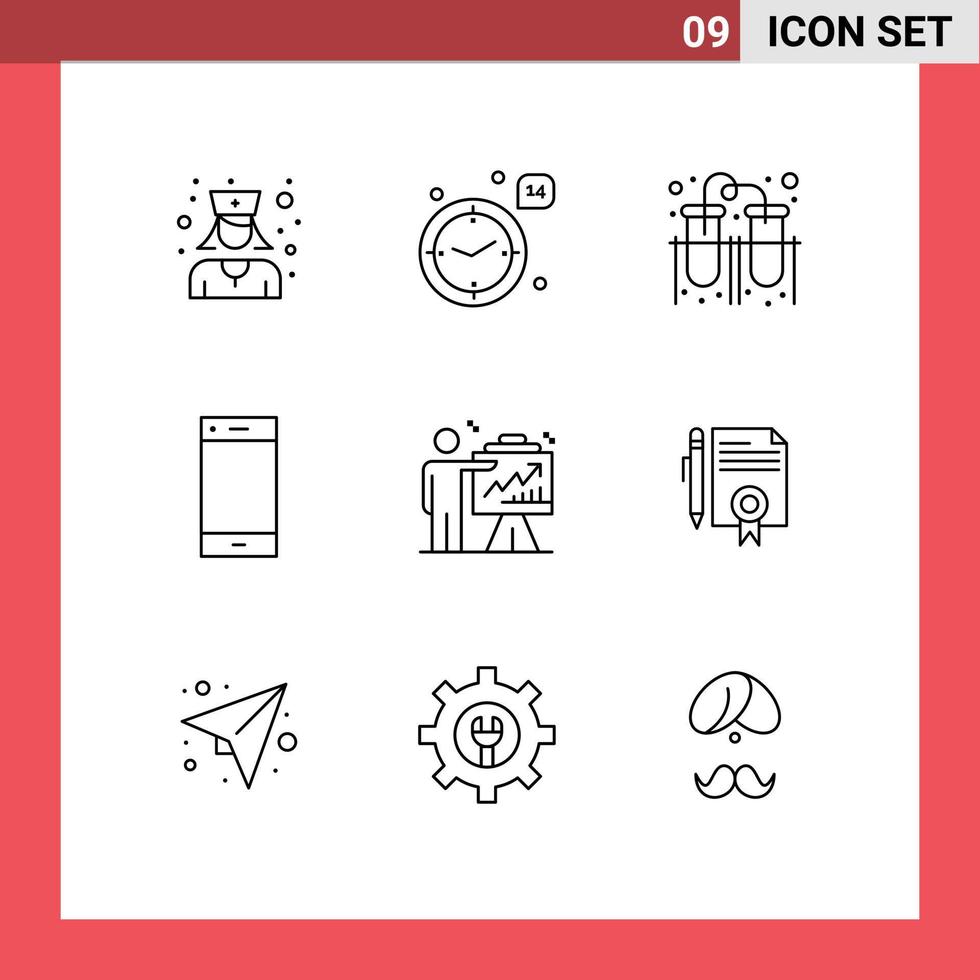 pacote de ícones vetoriais de estoque de 9 sinais e símbolos de linha para telefone inteligente de negócios anel de laboratório contato elementos de design de vetores editáveis