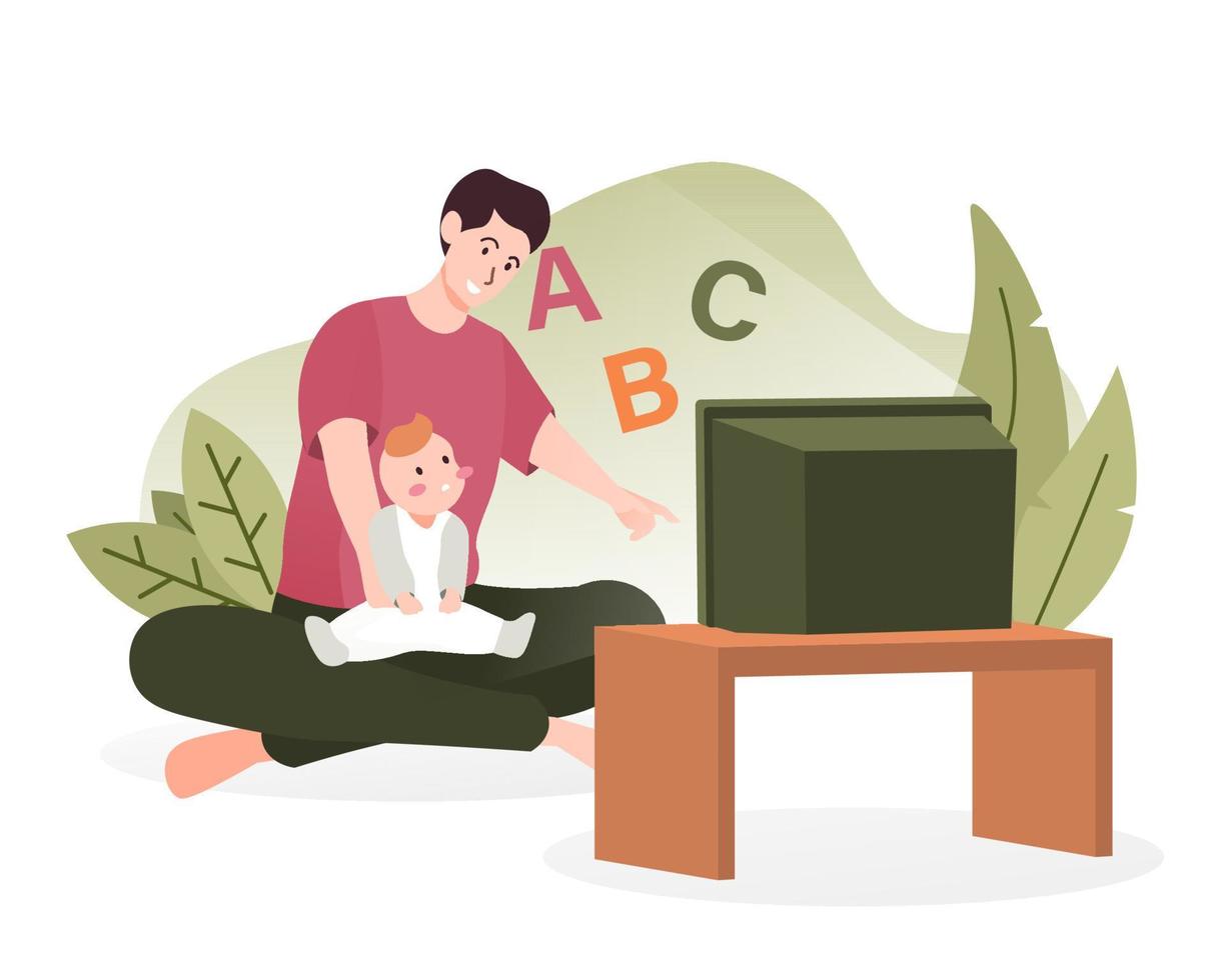 pai assistindo televisão com seu filho. conceito de paternidade vetor