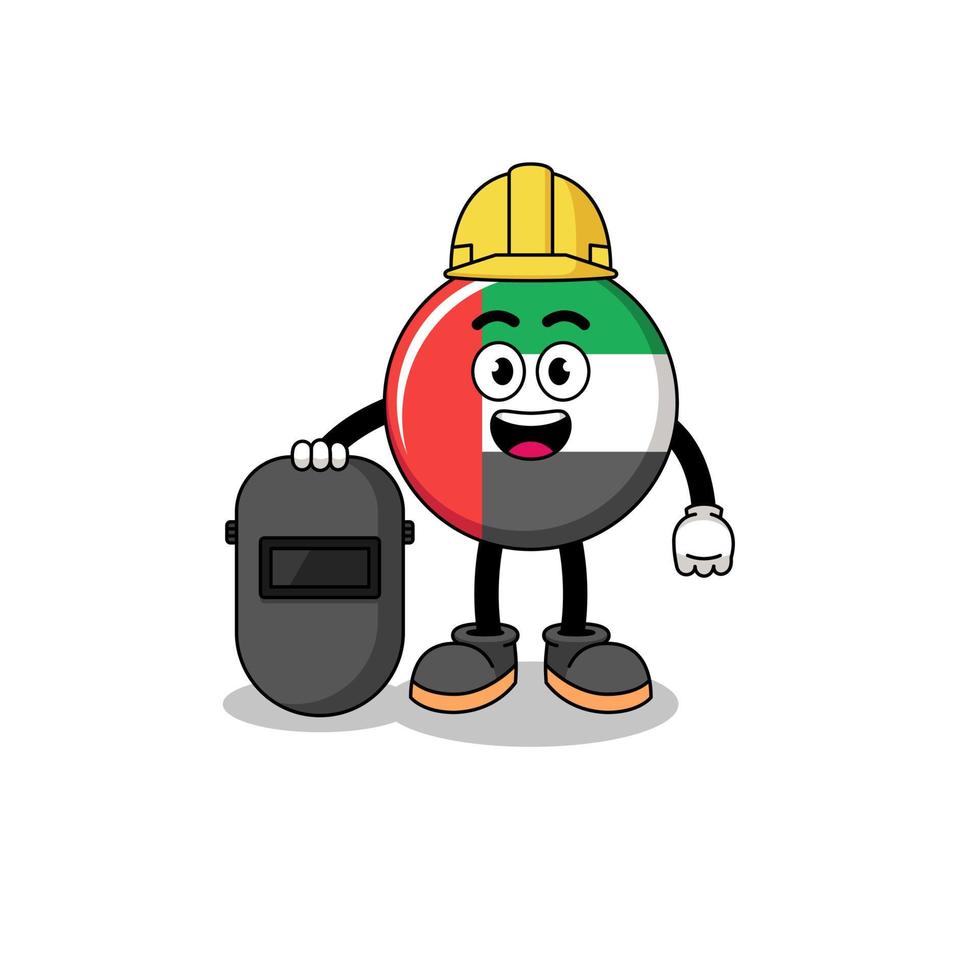 mascote da bandeira dos Emirados Árabes Unidos como soldador vetor