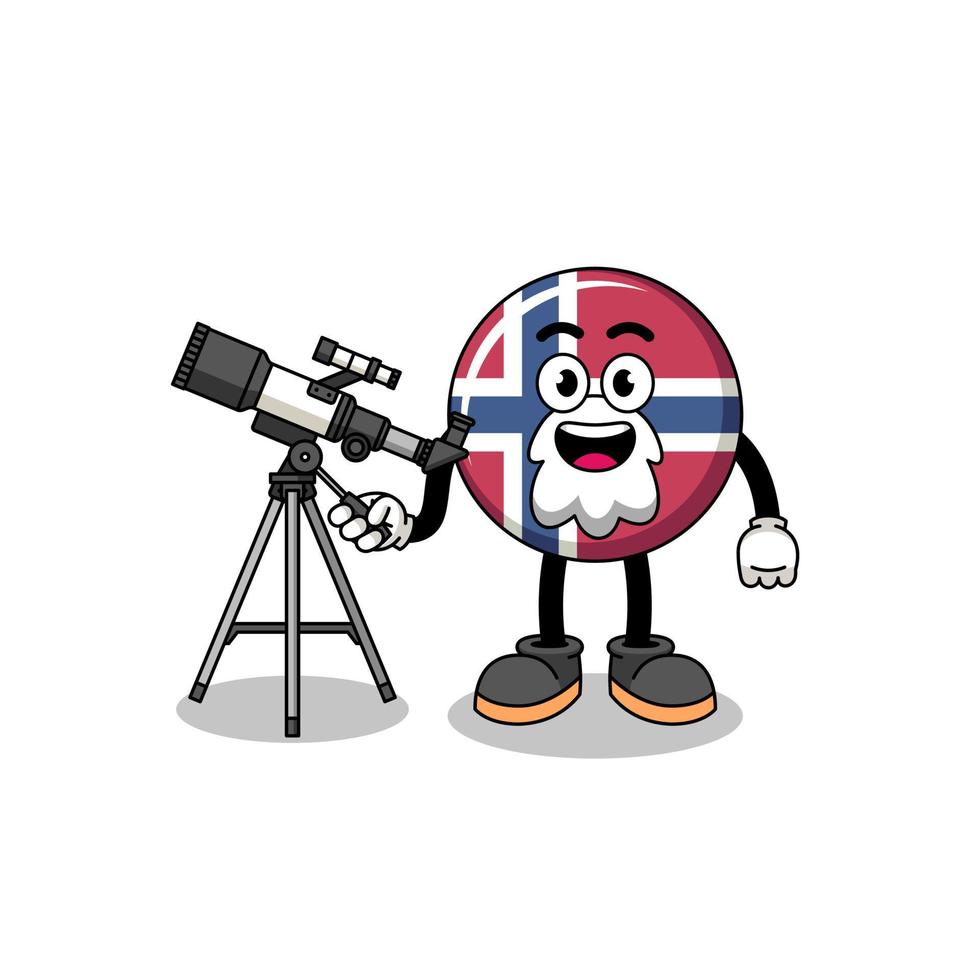 ilustração do mascote da bandeira da noruega como astrônomo vetor