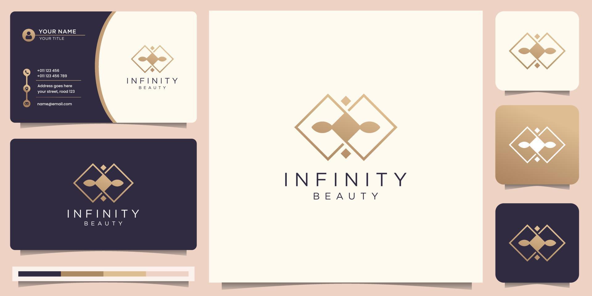 estilo de arte de linha de logotipo de beleza infinita com modelo de cartão de visita. cuidados com a pele, moda, logotipo do spa de beleza. vetor