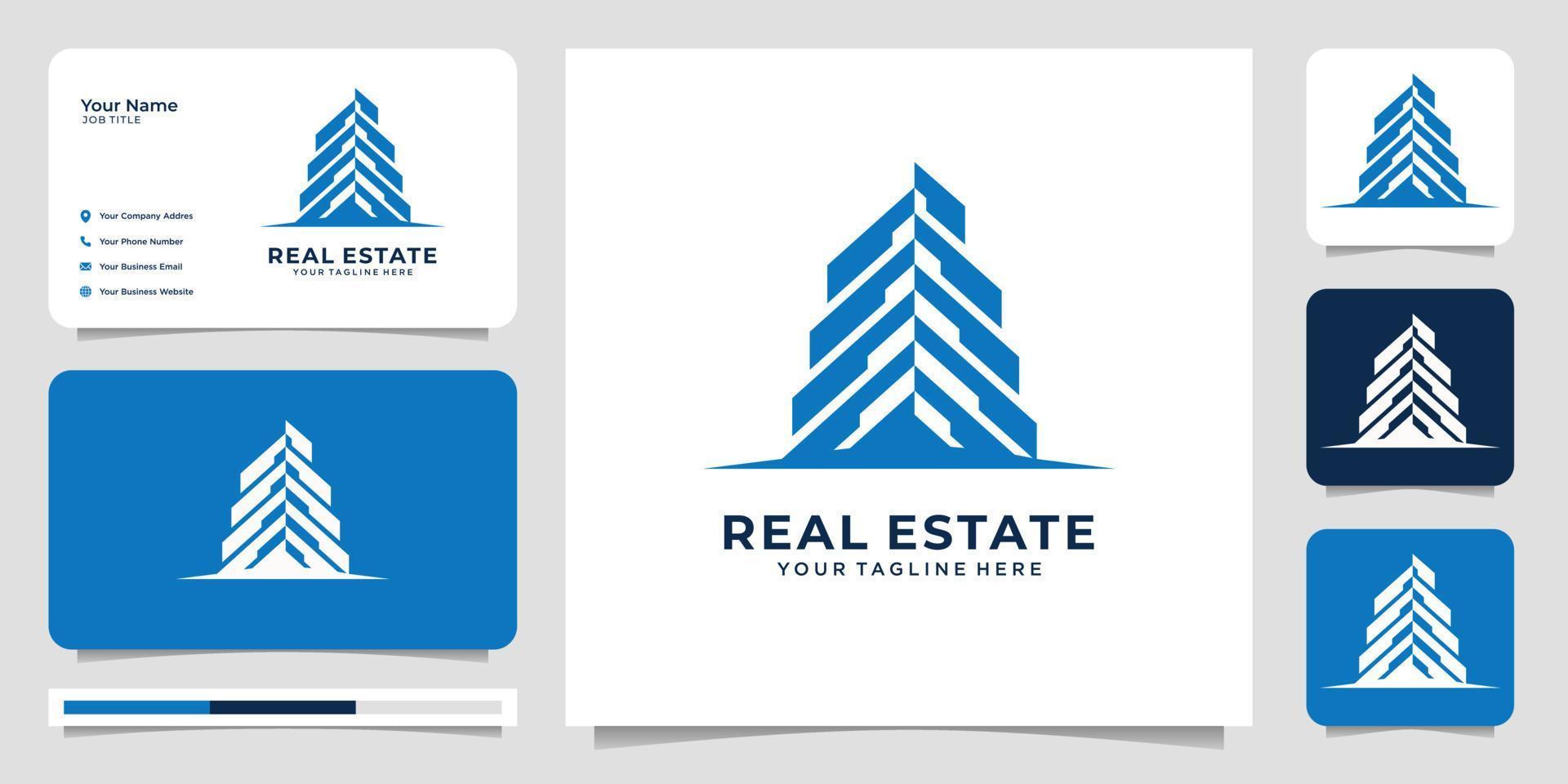 cartão de visita e sinal abstrato imobiliário, símbolo ou modelo de logotipo. vetor premium