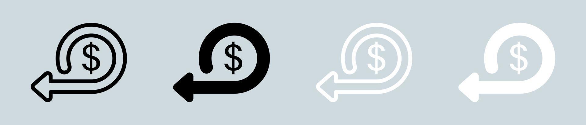 ícone de cashback definido em preto e branco. ilustração em vetor sinais de volta dinheiro.