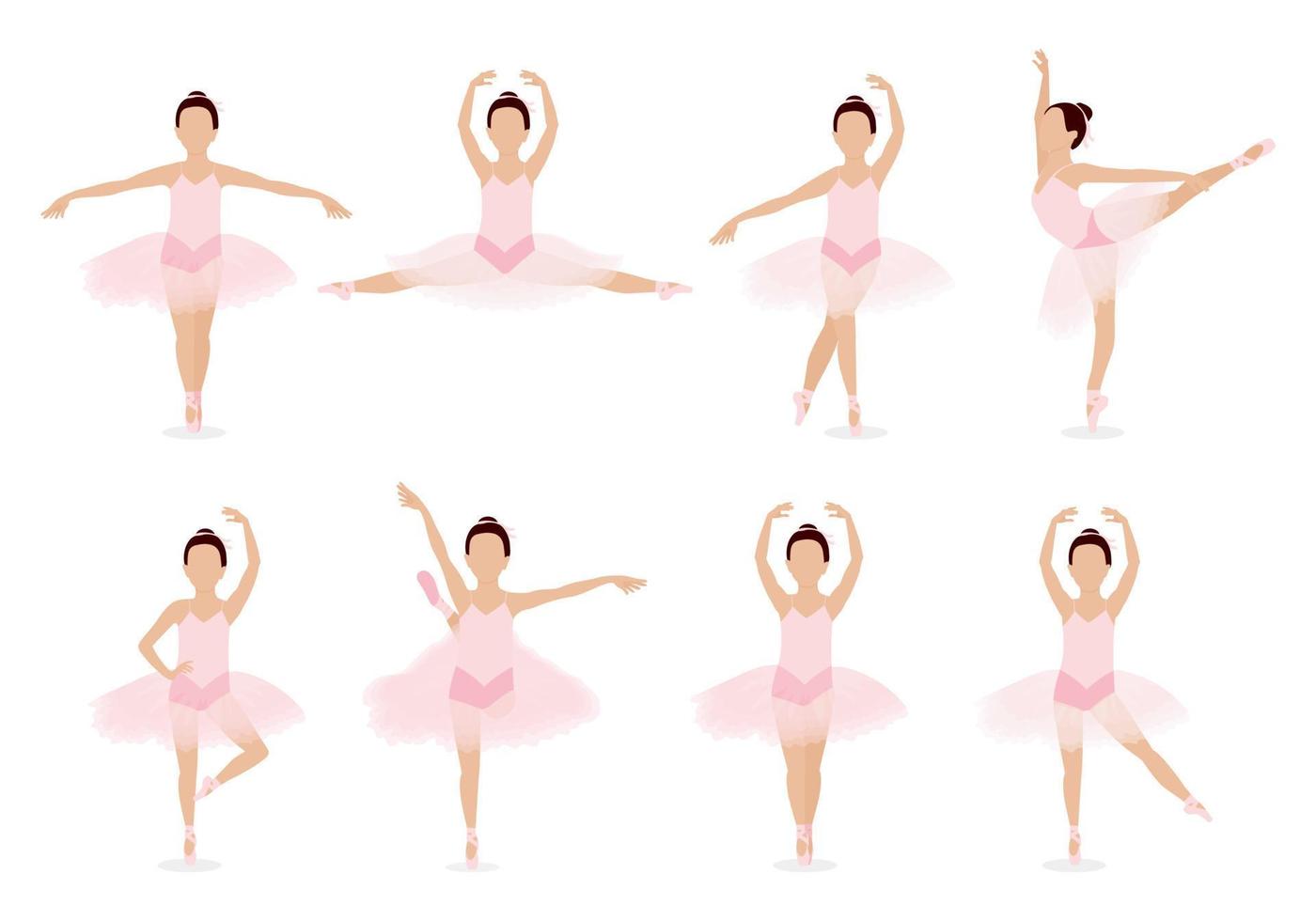 conjunto de linda garotinha em um tutu rosa. linda bailarina está dançando. ilustração vetorial isolada no fundo branco vetor