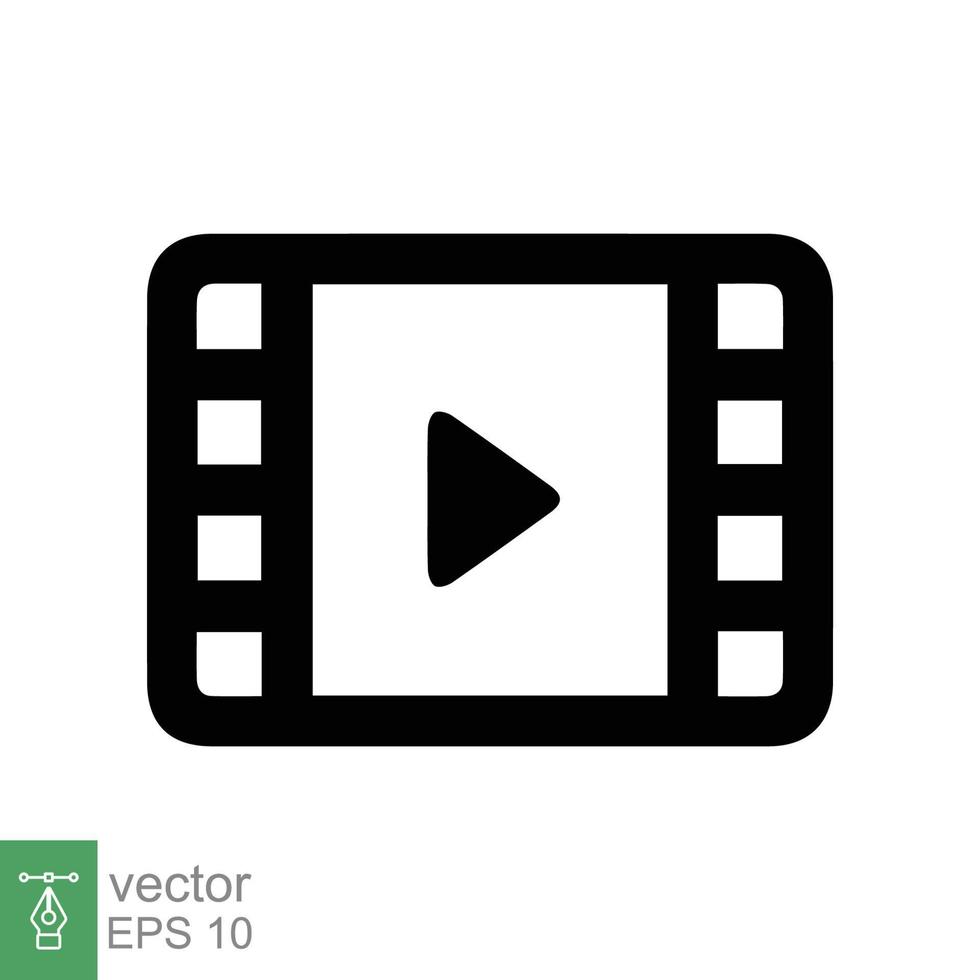 filme, reproduza o ícone de vídeo. bobina de filme, fita de roteiro de cinema, tira, rolo, tira de filme, conceito de entretenimento. estilo plano simples. ilustração vetorial isolada no fundo branco. eps 10. vetor