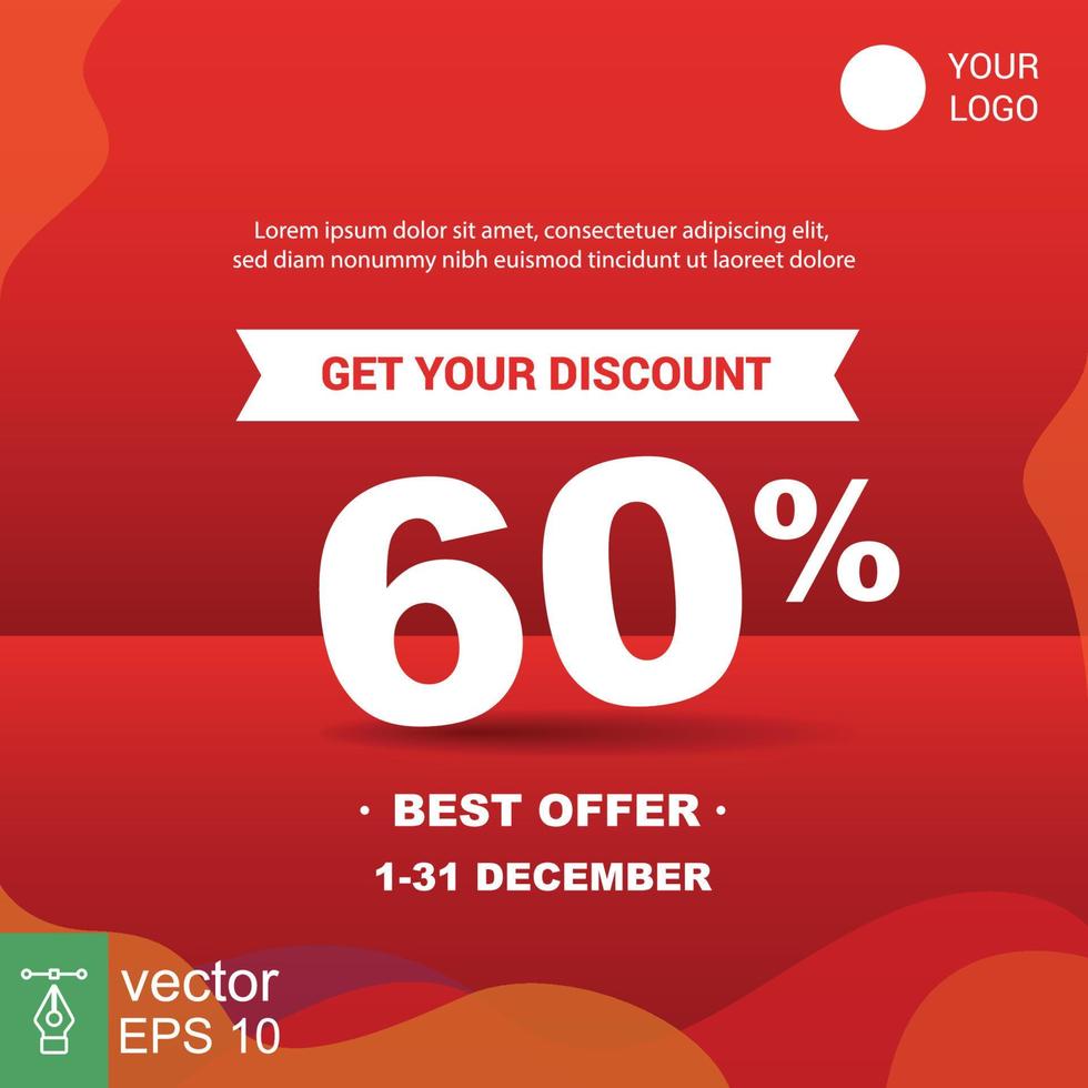 60 banner de desconto de venda. etiqueta vermelha de venda especial com detalhes da oferta. promoção de etiqueta de preço de oferta de desconto. ilustração vetorial eps 10. vetor