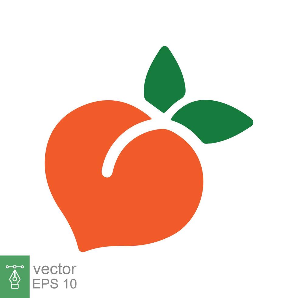 ícone de pêssego. estilo plano simples. pêssegos frescos de laranja com folhas verdes, frutas tropicais, orgânicas, folhas, conceito de comida saudável. ilustração vetorial isolada no fundo branco. eps 10. vetor