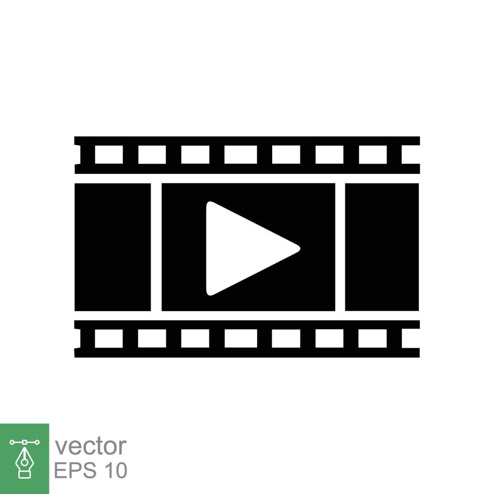 filme, reproduza o ícone de vídeo. bobina de filme, fita de roteiro de cinema, tira, rolo, tira de filme, conceito de entretenimento. estilo plano simples. ilustração vetorial isolada no fundo branco. eps 10. vetor