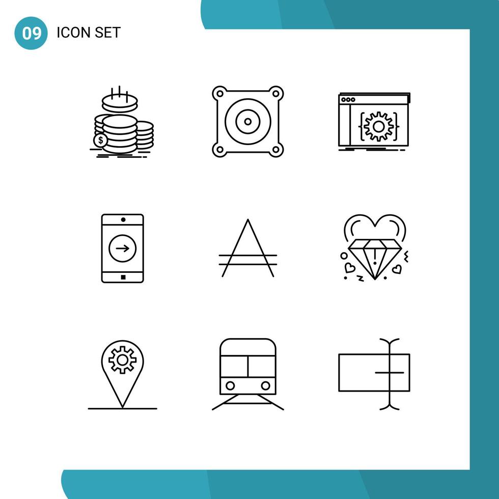 grupo de símbolos de ícone universal de 9 contornos modernos da américa mobile api software certo elementos de design de vetores editáveis