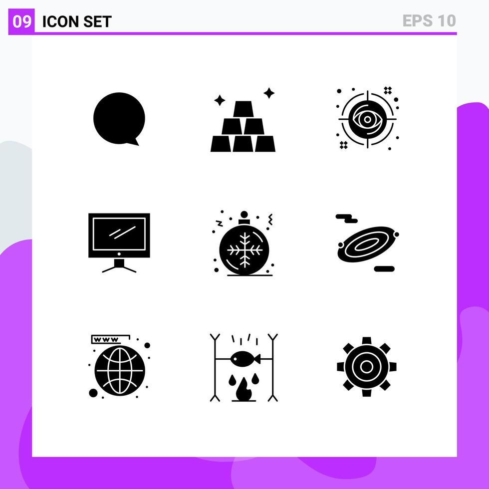 conjunto de 9 sinais de símbolos de ícones de interface do usuário modernos para pc de natal, aparência de monitor imac, elementos de design de vetores editáveis