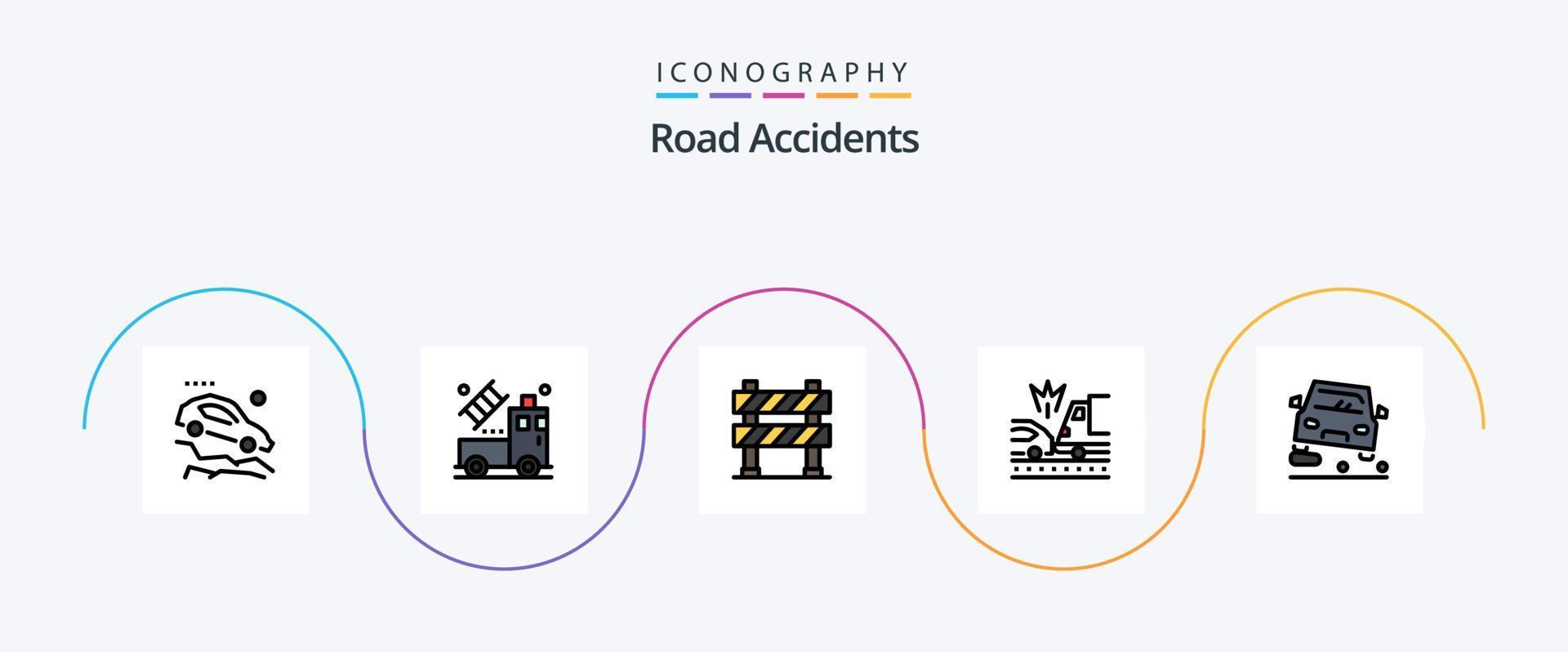 linha de acidentes rodoviários cheia de pacote de ícones de 5 planos, incluindo ultrapassagens. colidir. barreira. carro. em construção vetor
