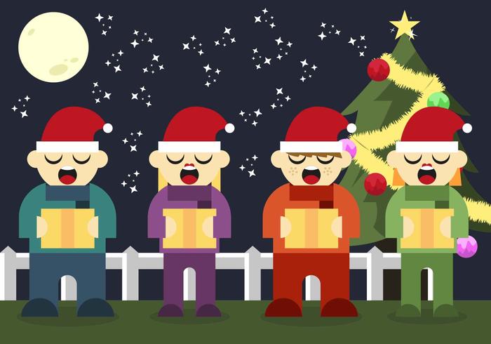 Carolers, Feliz Natal, Cantar, Ilustração, vetorial vetor