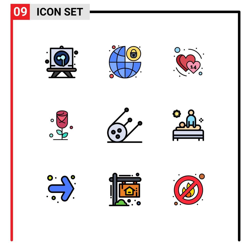 pacote de interface do usuário de 9 cores planas básicas de linha preenchida de elementos de design de vetores editáveis de coração de ciência espacial