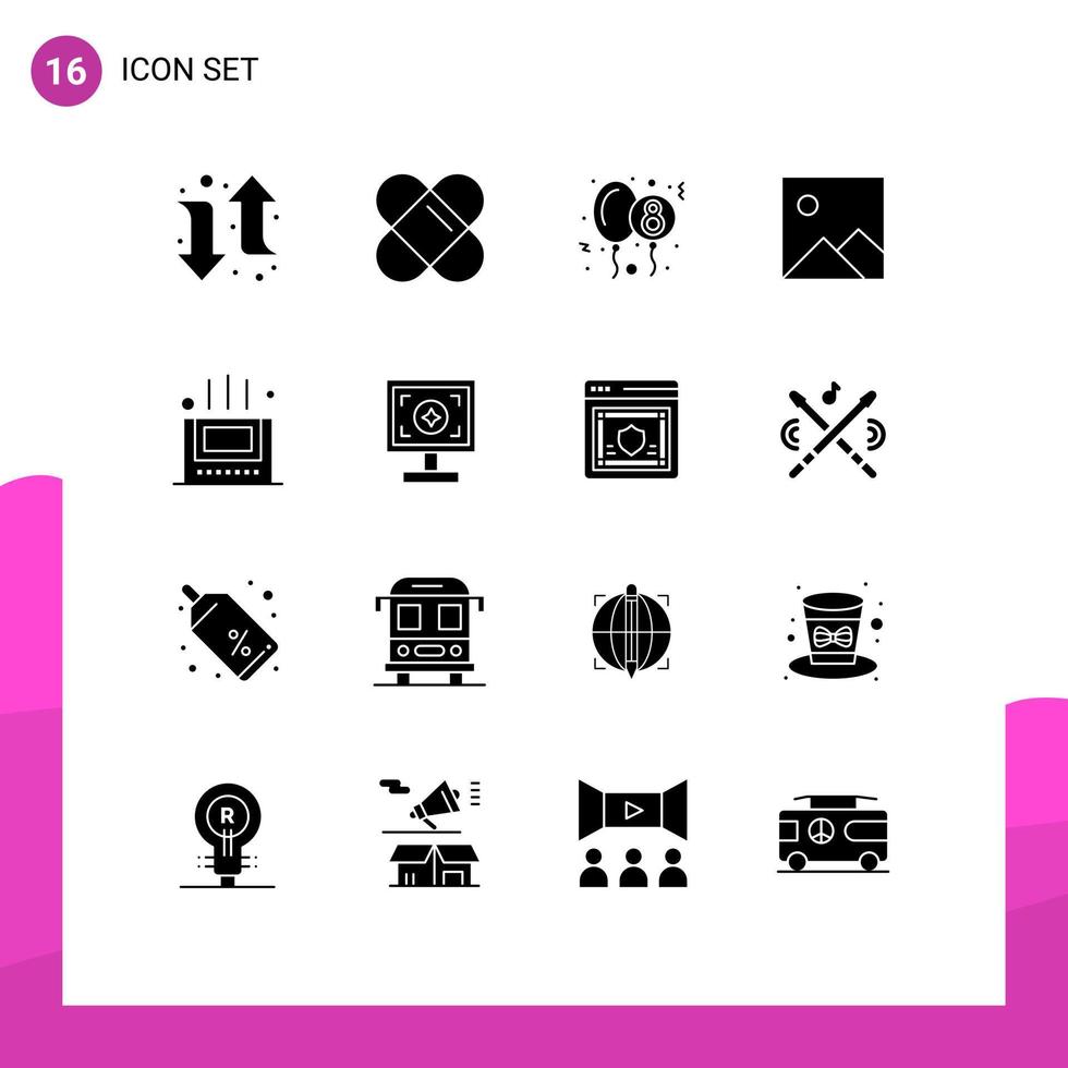conjunto moderno de 16 glifos e símbolos sólidos, como elementos de design de vetores editáveis de banho de oito dias de marca de design
