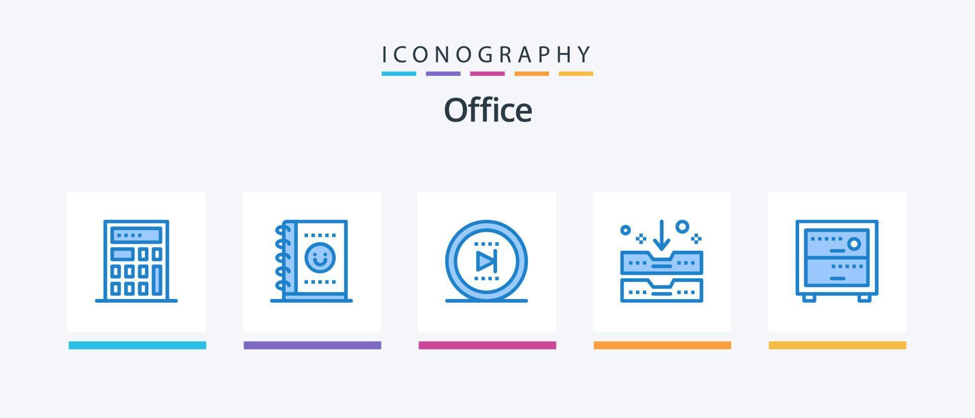 pacote de ícones azul 5 do escritório, incluindo . arquivo. trabalhar. área coberta. design de ícones criativos vetor