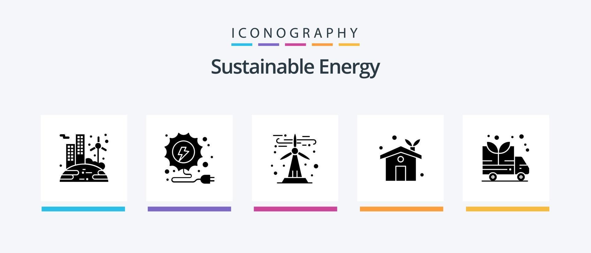 pacote de ícones de glifo de energia sustentável 5, incluindo van. energia. energia verde. estufa. casa ecológica. design de ícones criativos vetor