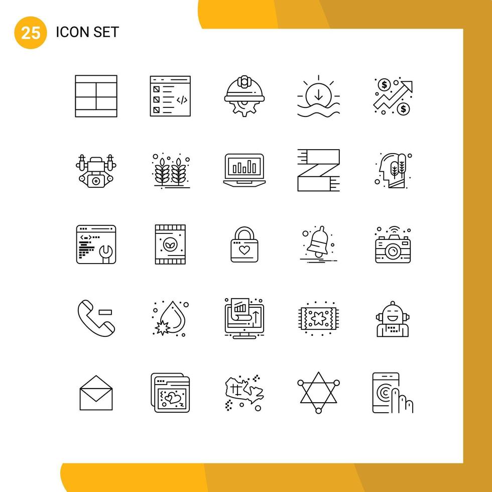 pacote de ícones de vetores de estoque de 25 sinais e símbolos de linha para elementos de design de vetores editáveis de desenvolvimento de sol de tempo