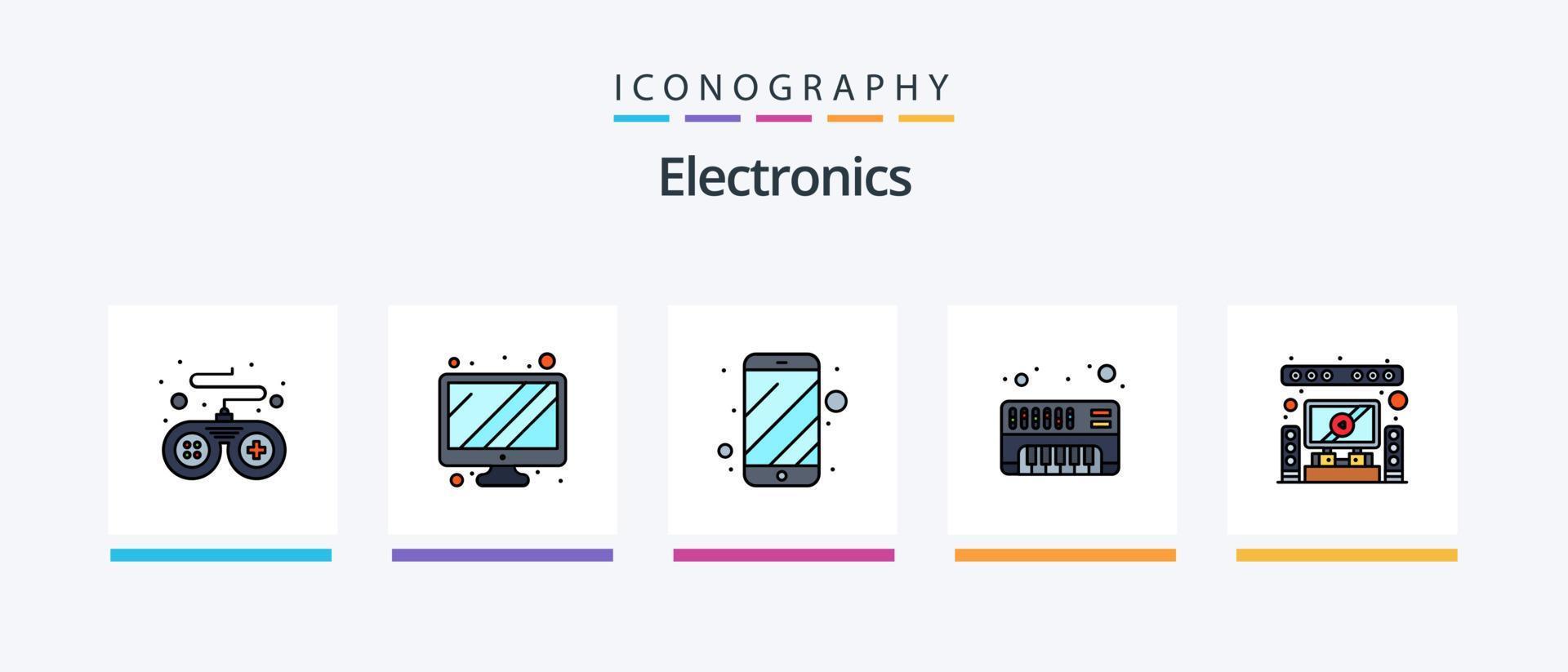 linha eletrônica cheia de 5 ícones incluindo . torre elétrica. elétrico. elétrico. máquina. design de ícones criativos vetor