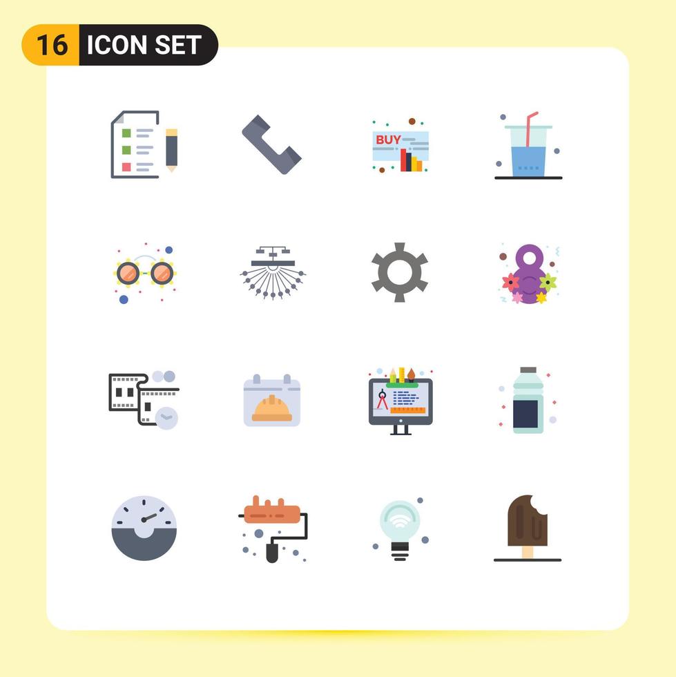 grupo de 16 sinais e símbolos de cores planas para óculos sofisticados, loja de telefone, comida, pacote editável on-line de elementos de design de vetores criativos