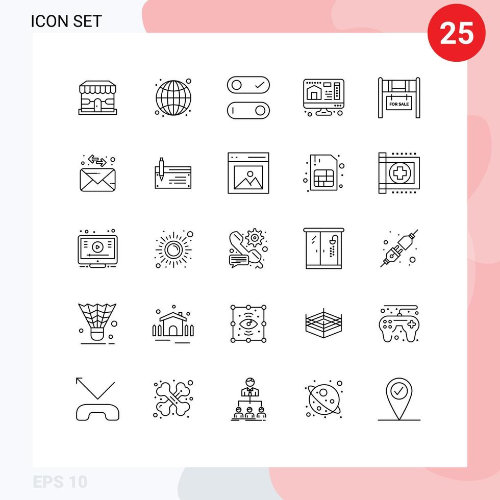 conjunto de 25 sinais de símbolos de ícones de interface do usuário modernos para venda construção de controle real impressão elementos de design de vetores editáveis