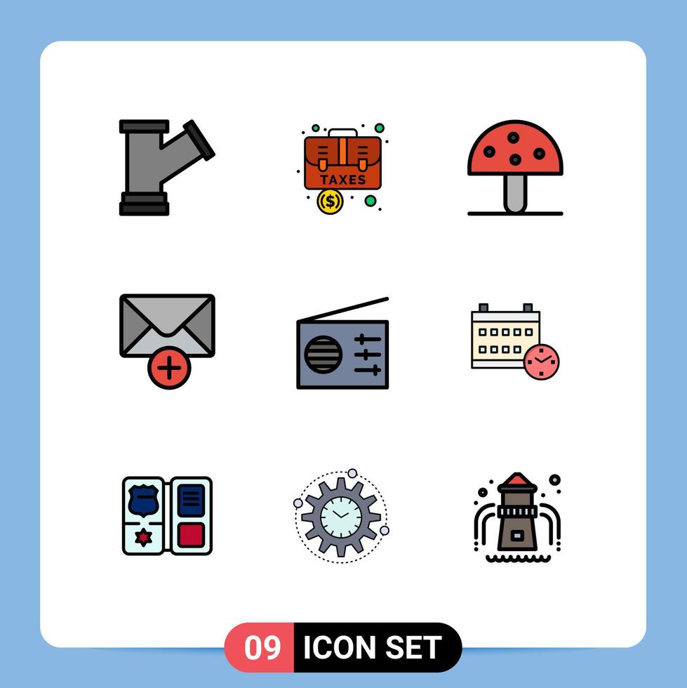 9 interface de usuário pacote de cores planas de linha cheia de sinais e símbolos modernos de caixa de mensagem de mídia elementos de design de vetores editáveis de natureza de correio
