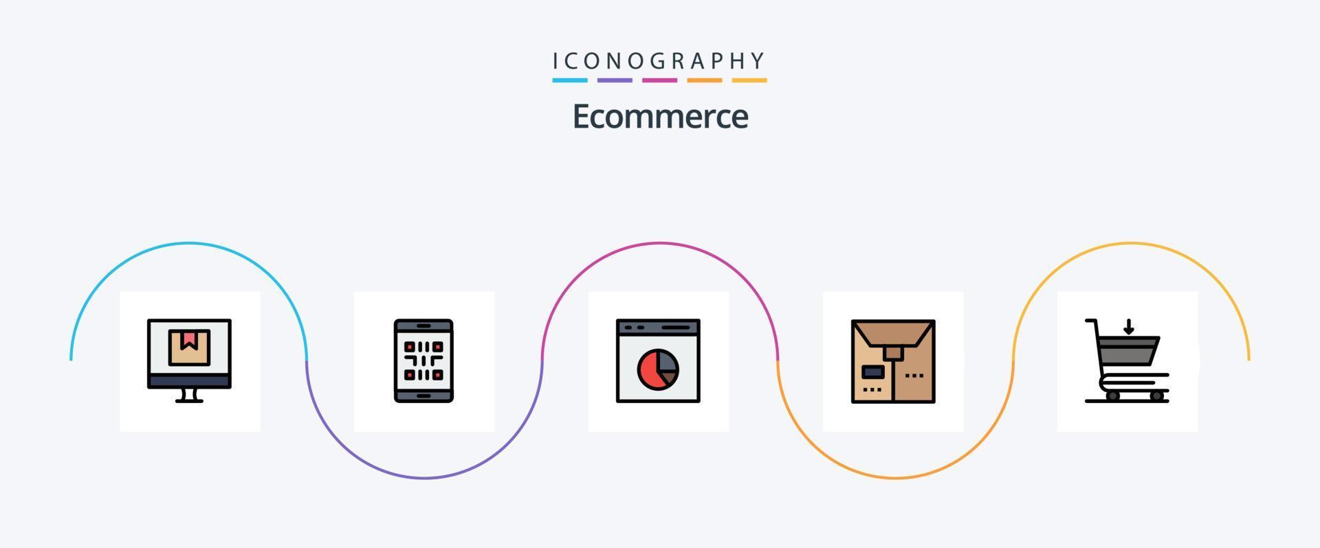 linha de comércio eletrônico cheia de pacote de ícones planos 5, incluindo pacote. comércio. qr. Estatisticas. e vetor