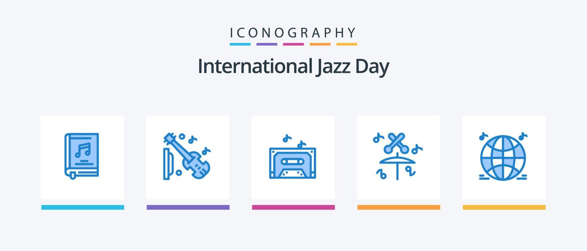 pacote de ícones do dia internacional do jazz azul 5, incluindo multimídia. mundo. violino. multimídia. tambor. design de ícones criativos vetor