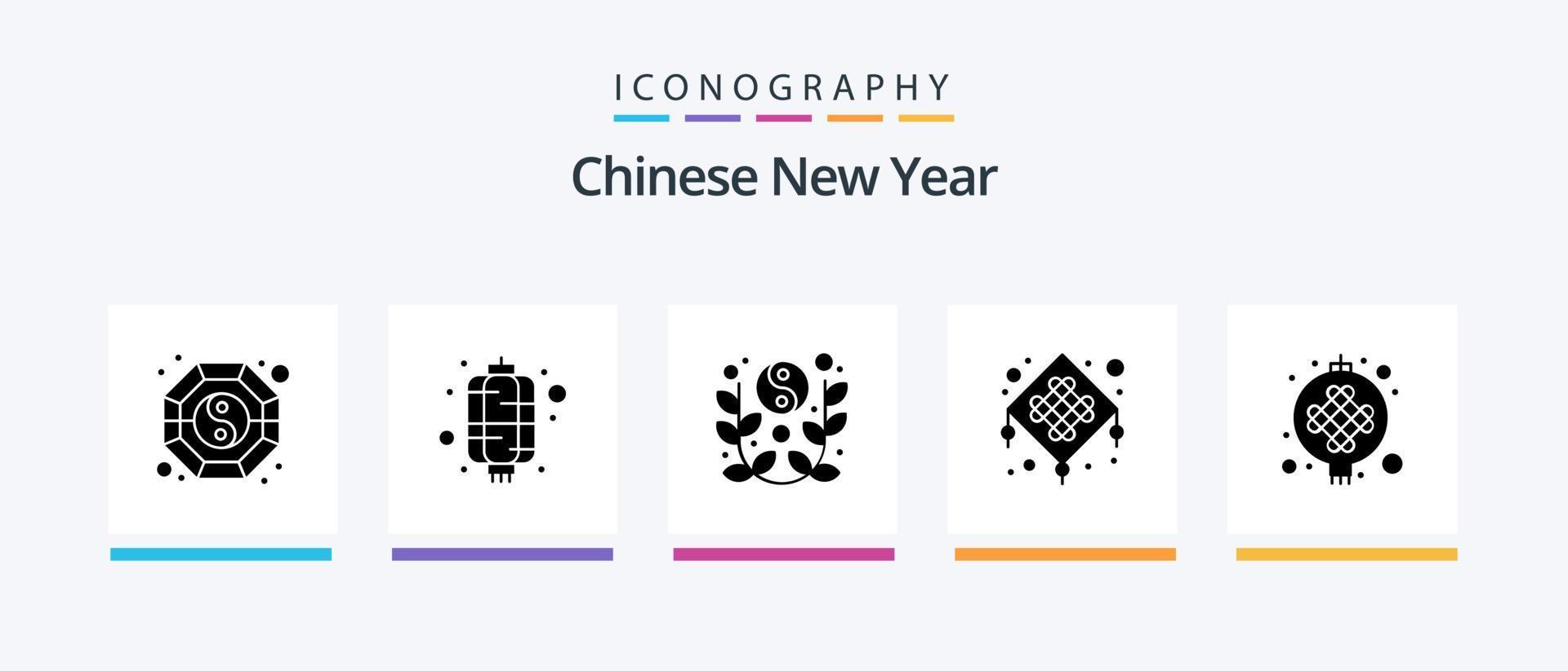 pacote de ícones do glifo 5 do ano novo chinês, incluindo chinês. ano Novo. lunar. lanterna. comemoro. design de ícones criativos vetor