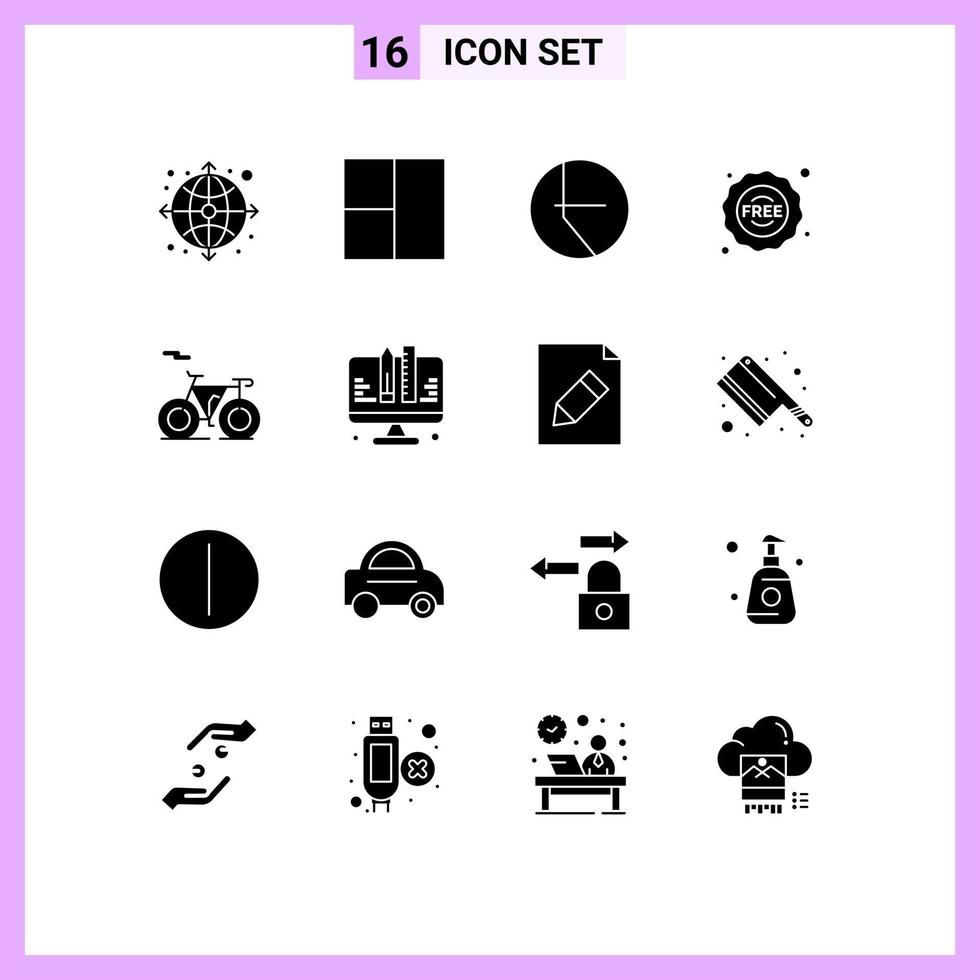 grupo de símbolos de ícones universais de 16 glifos sólidos modernos de desenvolvimento, transporte, torta, compras, elementos de design de vetores editáveis