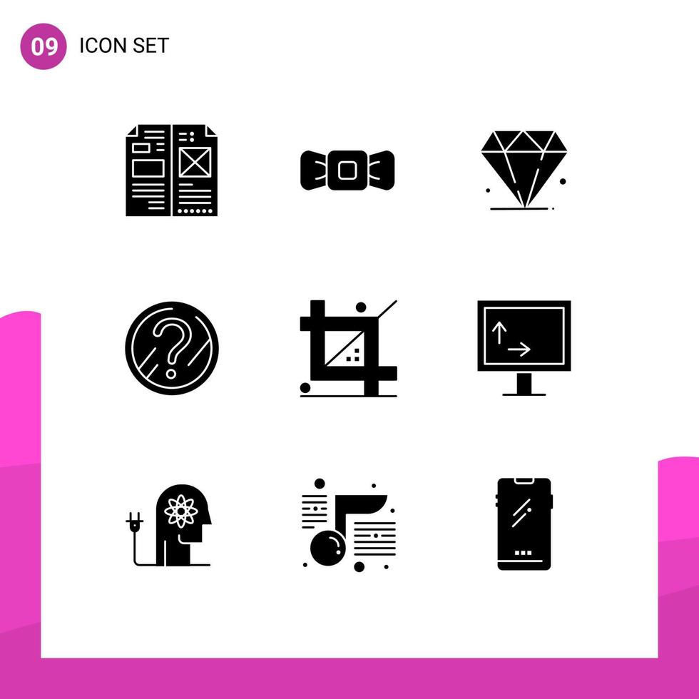conjunto de glifos sólidos de interface móvel de 9 pictogramas de solução de cultura problema de empate pergunta elementos de design de vetores editáveis