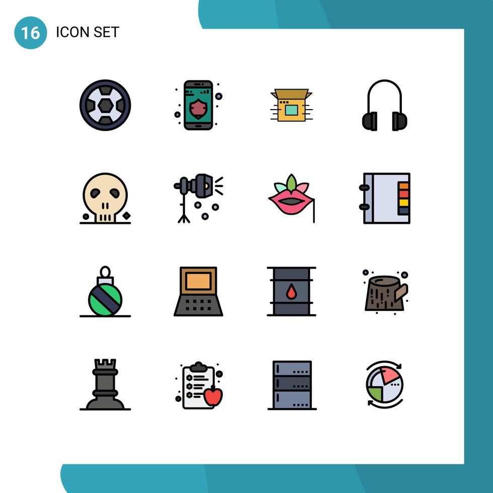 grupo de símbolos de ícone universal de 16 linhas cheias de cores planas modernas de ossos humanos suporte de negócios fones de ouvido elementos de design de vetores criativos editáveis