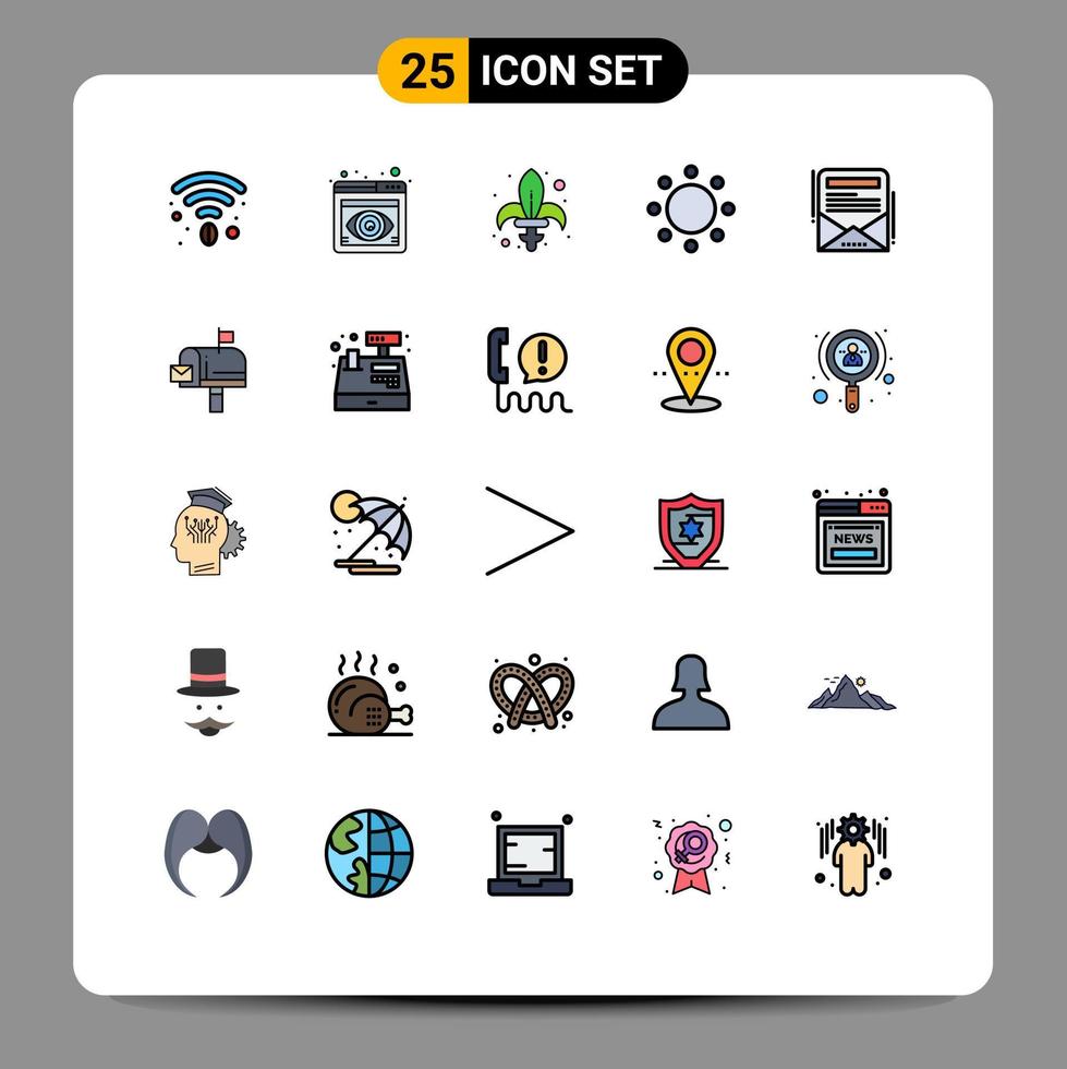 pacote de interface do usuário de 25 cores planas de linha preenchida básica de símbolos de newsletter de e-mail gras simbolismo compromisso elementos de design de vetores editáveis