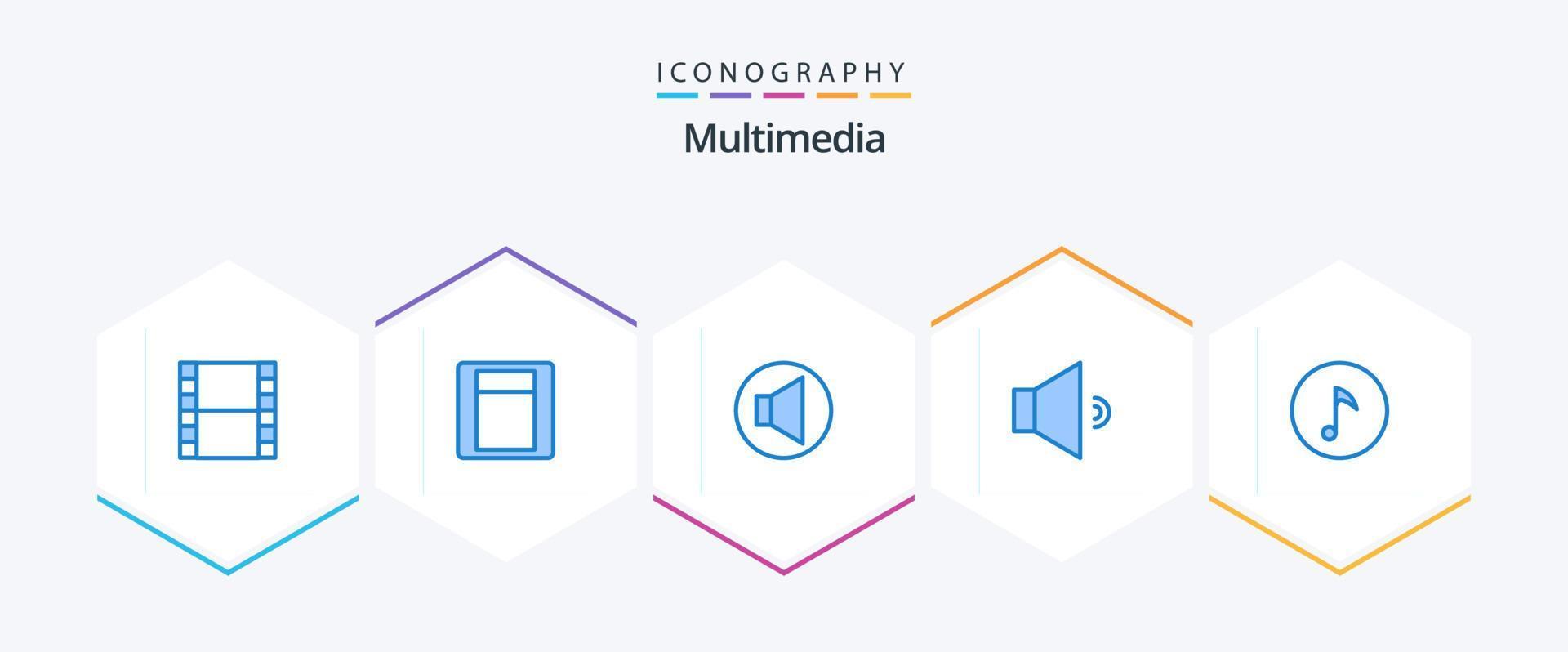 pacote de ícones azul multimídia 25, incluindo . volume. vetor