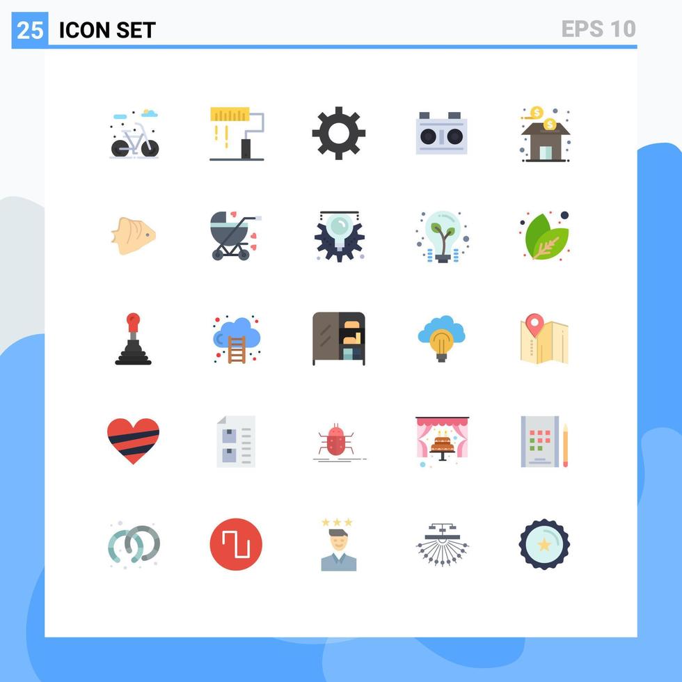 pacote de interface de usuário de 25 cores planas básicas de proteção de banco de finanças fotografia mídia elementos de design de vetores editáveis
