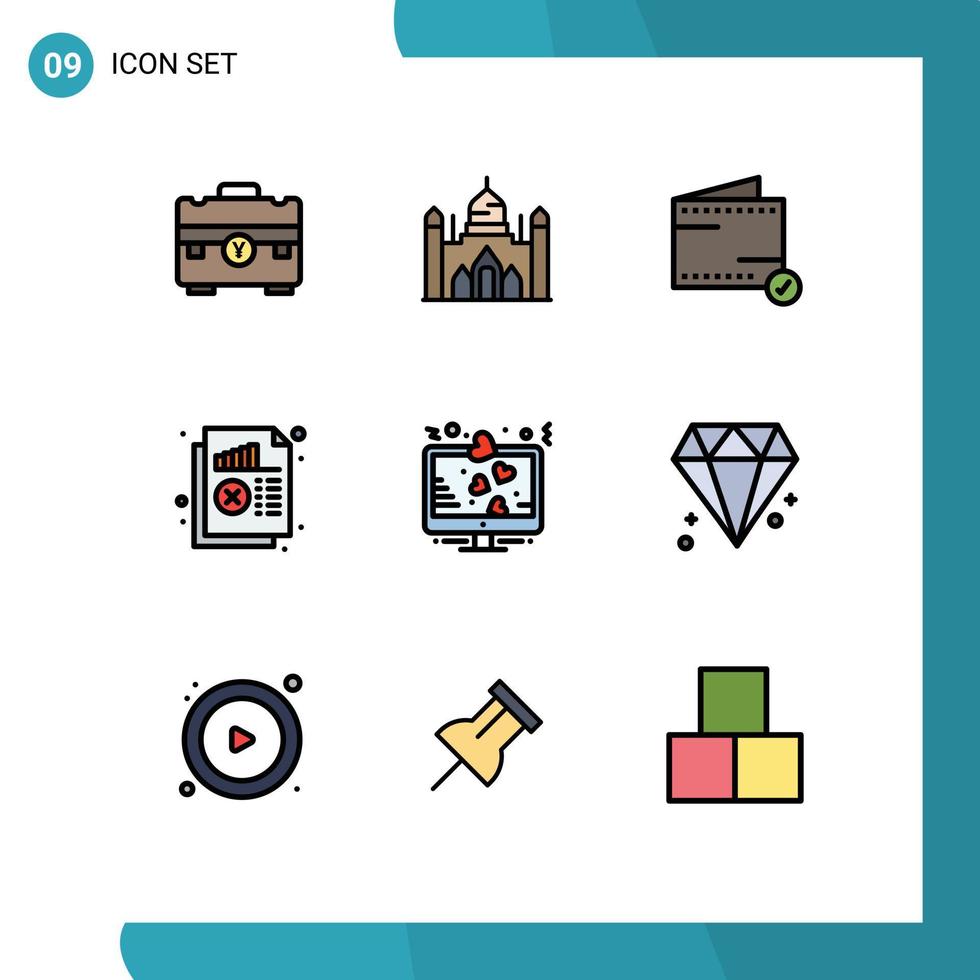 pacote de interface do usuário de 9 cores planas básicas de linhas preenchidas de gráfico de estatísticas carteira de análise de lalbagh elementos de design de vetores editáveis