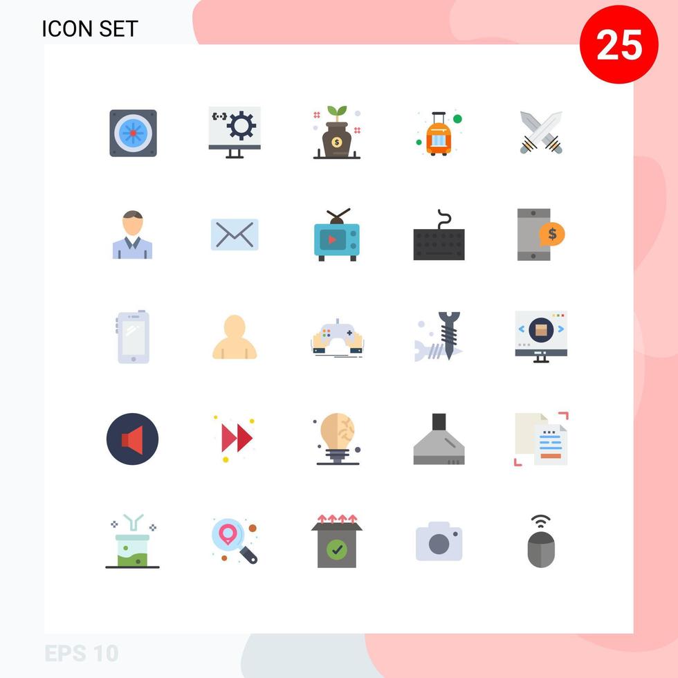 grupo de símbolos de ícone universal de 25 cores planas modernas de esgrima mala de negócios de viagem bolsa de elementos de design de vetores editáveis