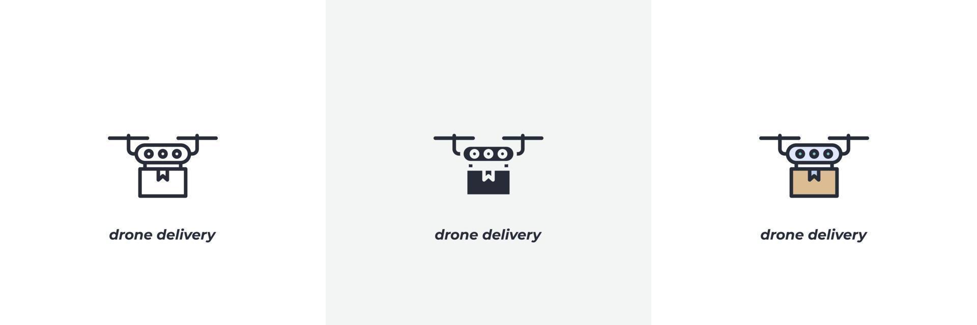 ícone de entrega de drone. linha, versão colorida de contorno sólido e preenchido, contorno e sinal vetorial preenchido. símbolo da ideia, ilustração do logotipo. gráficos vetoriais vetor