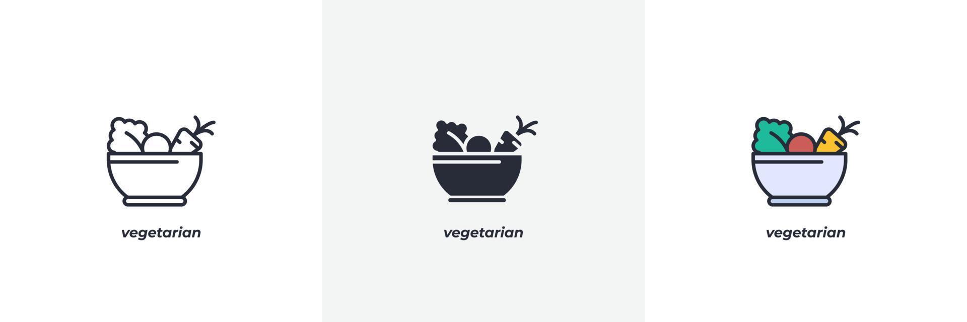 ícone vegetariano. linha, versão colorida de contorno sólido e preenchido, contorno e sinal de vetor preenchido. símbolo de ideia, ilustração do logotipo. gráficos vetoriais