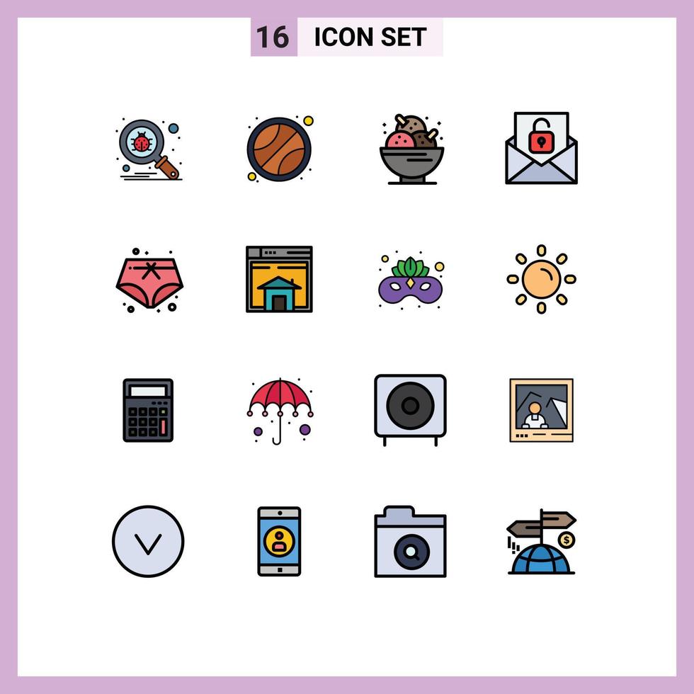 16 interface do usuário pacote de linhas preenchidas com cores planas de sinais e símbolos modernos do verão desbloquear comunicação de envelope de sobremesa elementos de design de vetores criativos editáveis