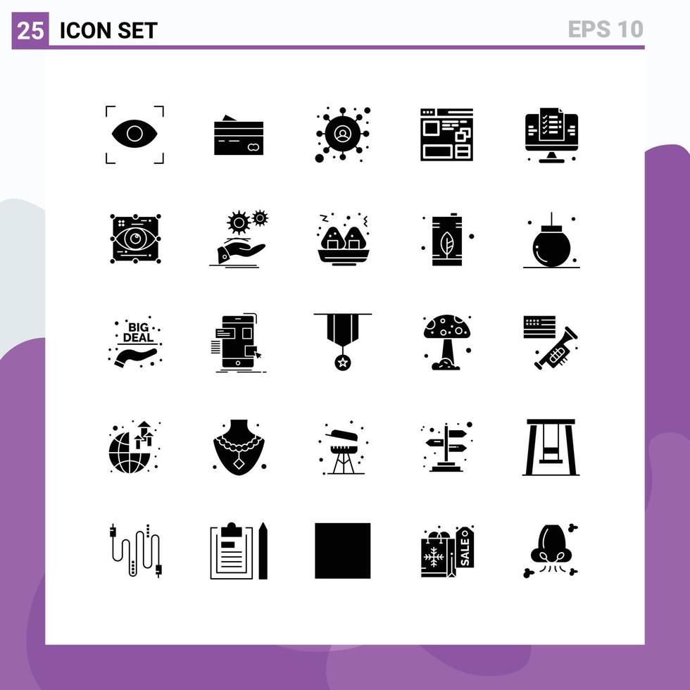 conjunto de 25 sinais de símbolos de ícones de interface do usuário modernos para o navegador de finanças da web, elementos de design de vetores editáveis