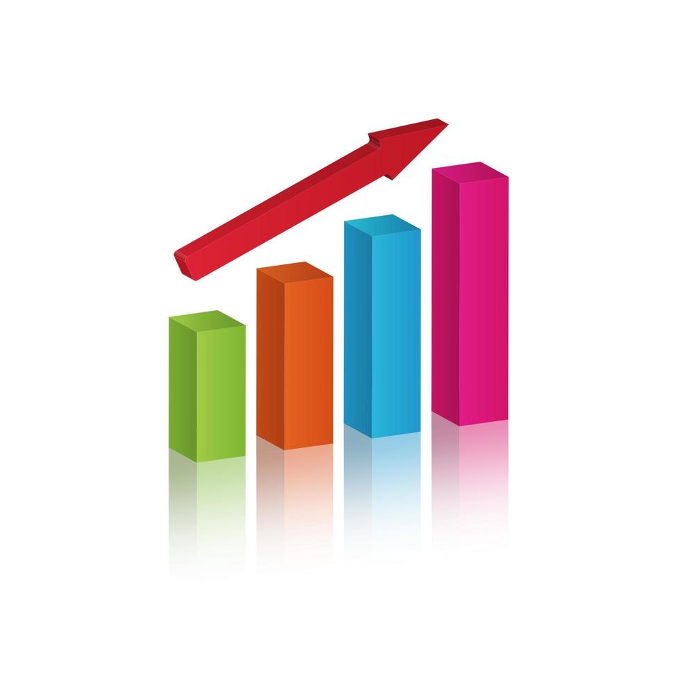 gráfico de barras. ilustração isométrica do vetor colorido 3d. com setas para cima e para baixo