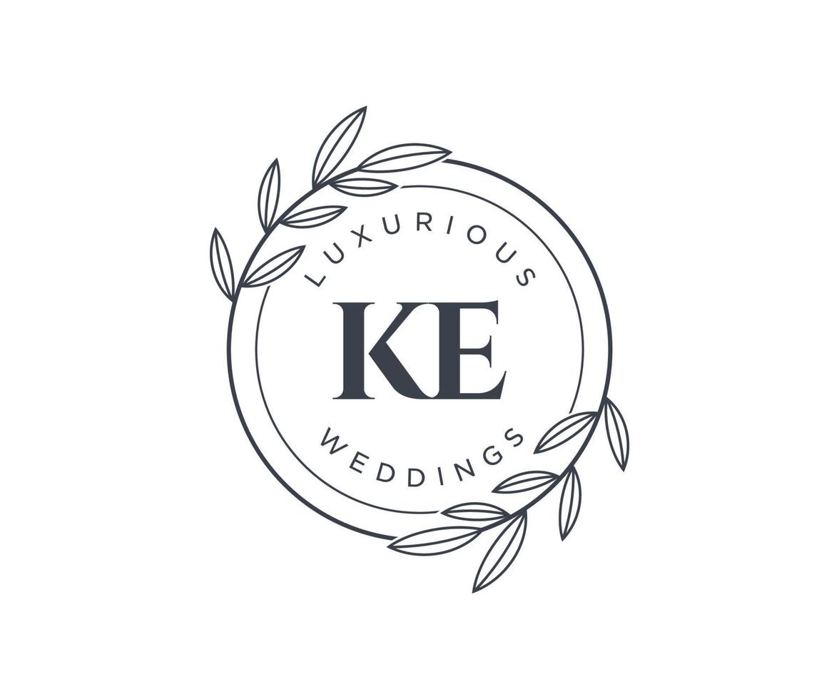 modelo de logotipos de monograma de casamento de carta inicial ke, modelos minimalistas e florais modernos desenhados à mão para cartões de convite, salve a data, identidade elegante. vetor