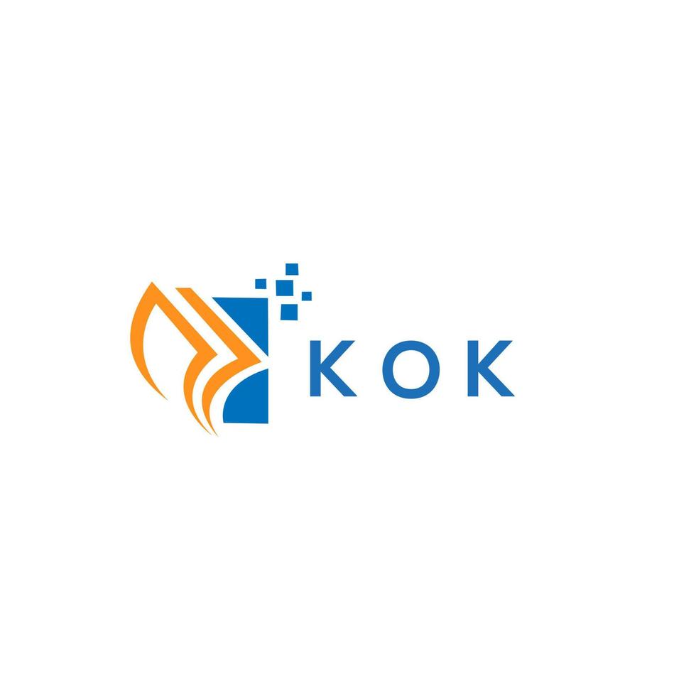 design de logotipo de contabilidade de reparo de crédito kok em fundo branco. conceito de logotipo de carta de gráfico de crescimento de iniciais criativas kok. design de logotipo de finanças de negócios kok. vetor