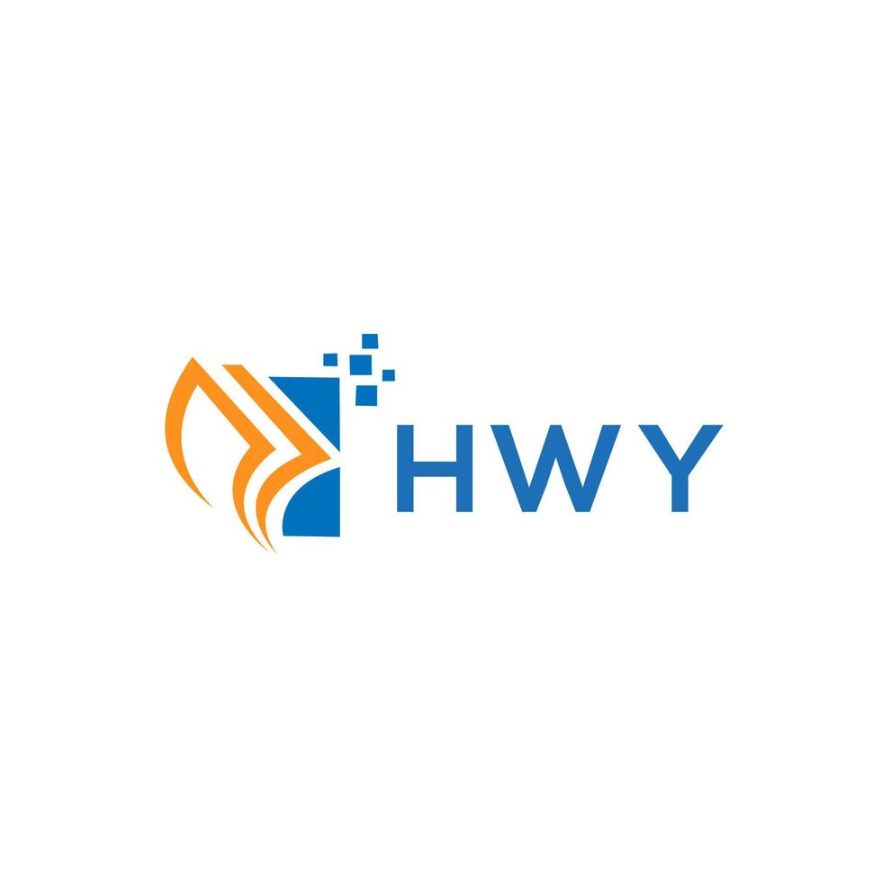 design de logotipo de contabilidade de reparo de crédito hwy em fundo branco. conceito criativo do logotipo da letra do gráfico de crescimento das iniciais. design de logotipo de finanças de negócios hwy. vetor