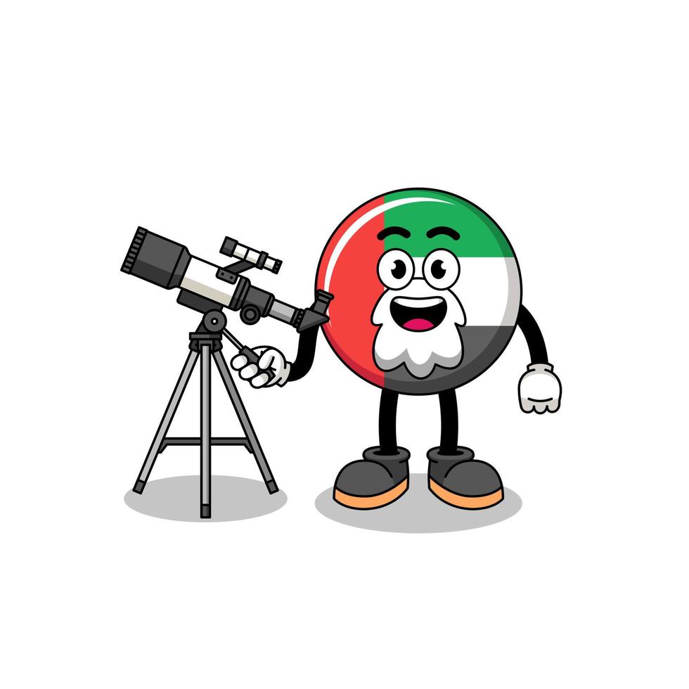 ilustração do mascote da bandeira dos Emirados Árabes Unidos como astrônomo vetor