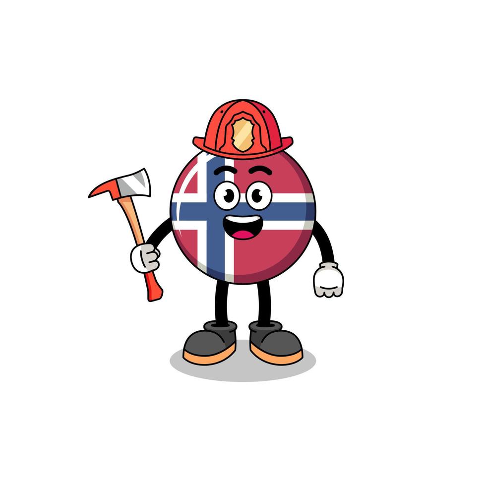 mascote dos desenhos animados do bombeiro da bandeira da noruega vetor