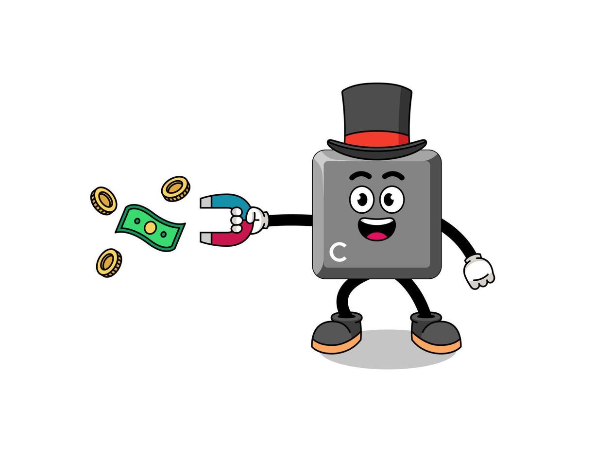 ilustração de personagem da tecla do teclado c pegando dinheiro com um ímã vetor