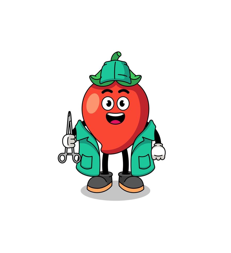ilustração do mascote da pimenta como cirurgião vetor