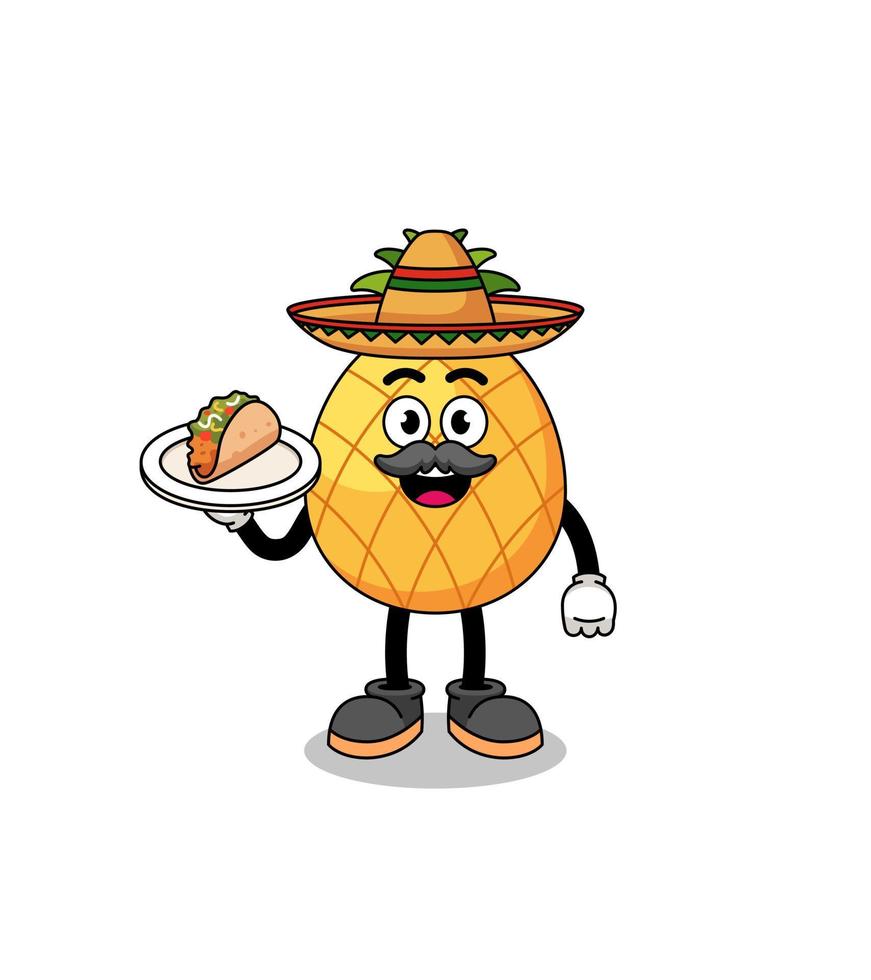 desenho de personagem de abacaxi como chef mexicano vetor